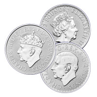 Set of 3 silver coins Britannia 1 oz Elizabeth II., Charles III. and Coronation (2023)