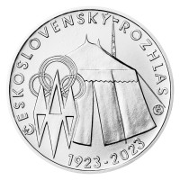 Silver coin ČNB 200 Kč 100th anniversary of the start of regular Czechoslovak radio broadcasting BU