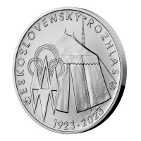 Silver coin ČNB 200 Kč 100th anniversary of the start of regular Czechoslovak radio broadcasting BU
